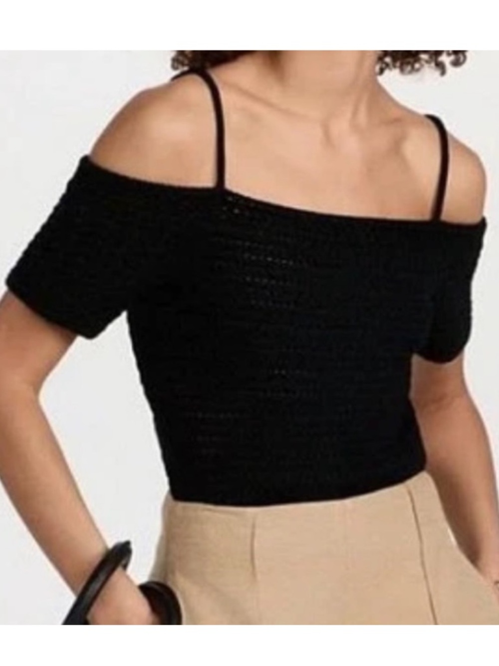 Nwt Vince Open Shoulder Organic Cotton S/S Sweater Black Large Retail $345.00